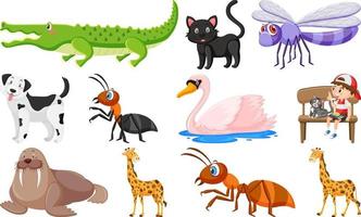 set van verschillende wilde dieren in cartoonstijl vector