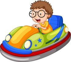 kleine jongen die botsauto rijdt in cartoondesign vector