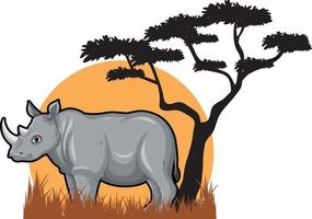 rhinosaurus met boomsilhouet vector