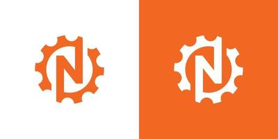 uniek en modern mechanisch logo-ontwerp met eerste letter n gear vector