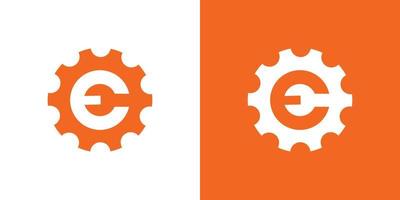 uniek en modern mechanisch logo-ontwerp met eerste letter e gear vector