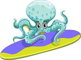 schattige octopus surfen op surfplank vector