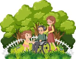 oude man in rolstoel met zijn dochters vector