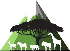 silhouet wilde dieren met piramide berg vector