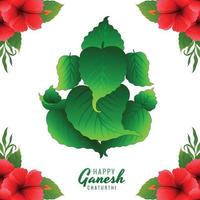 heer ganpati op ganesh chaturthi mooie groene blad vakantiekaart achtergrond vector