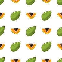 naadloze patroon met verse heldere exotische geheel en gesneden segment papaya fruit op witte achtergrond. zomerfruit voor een gezonde levensstijl. biologisch fruit. cartoon-stijl. vectorillustratie voor elk ontwerp. vector