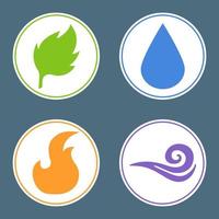 vier elementen vuur, water, aarde, lucht. natuur element stickers. vectorillustratie voor uw ontwerp. vector