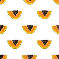naadloze patroon met verse heldere exotische gesneden segment papaya fruit op witte achtergrond. zomerfruit voor een gezonde levensstijl. biologisch fruit. cartoon-stijl. vectorillustratie voor elk ontwerp. vector