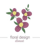 vector bloemen verticaal decoratief element. platte trendy illustratie met bloem, bladeren, takken. weide, bos, bos illustraties. mooi lente- of zomerboeket dat op witte achtergrond wordt geïsoleerd