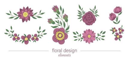 set vector bloemen horizontale en verticale decoratieve elementen. platte trendy illustratie met bloemen, bladeren, takken. weide, bos, bos illustraties collectie. prachtig lenteboeket