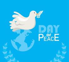 vredesdag belettering met duif vector