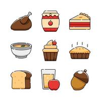 Thanksgiving eten en drinken icon set vector