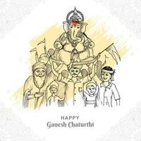 hand tekenen schets heer ganesh chaturthi mooie kerstkaart achtergrond vector