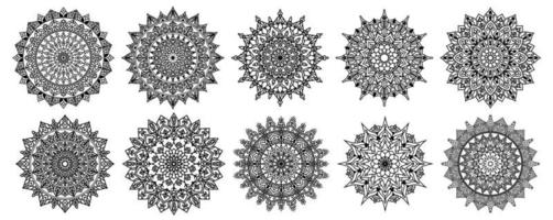 bloemen mandala vector pack van 10, ornament ronde set met een mandala, vintage decoratieve elementen. oosters patroon, vectorillustratie. islam, arabisch, turks, pakistan, chinees, mandalabundel