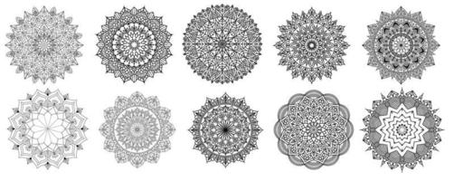 bloemen mandala vector pack van 10, ornament ronde set met een mandala, vintage decoratieve elementen. oosters patroon, vectorillustratie. islam, arabisch, turks, pakistan, chinees, mandalabundel