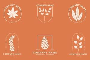 minimalistische witte crème blad bladeren tropische logo collectie stijl oranje pastel. vector