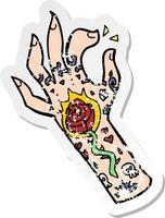 retro noodlijdende sticker van een cartoon tattoo hand vector