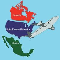 vliegtuig over de Atlantische Oceaan vliegen vanuit de VS canada mexico vector