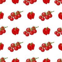 naadloze patroon met verse cherry tomaat en paprika groenten. biologisch voedsel. cartoon-stijl. vectorillustratie voor ontwerp, web, inpakpapier, stof, behang. vector