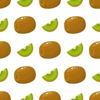 naadloos patroon met vers geheel en plak kiwifruit op witte achtergrond. zomerfruit voor een gezonde levensstijl. biologisch fruit. cartoon-stijl. vectorillustratie voor elk ontwerp. vector