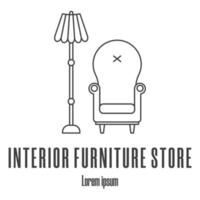 lijnstijl iconen van een fauteuil, lamp. interieur meubelwinkel logo. schone en moderne vectorillustratie. vector