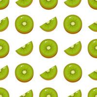 naadloos patroon met verse helft en plak kiwifruit op witte achtergrond. zomerfruit voor een gezonde levensstijl. biologisch fruit. cartoon-stijl. vectorillustratie voor elk ontwerp. vector