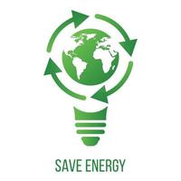 ecologieconcept met gloeilamp, aarde en pijlen. energie pictogram teken symbool besparen. recycle-logo. vectorillustratie voor elk ontwerp. vector