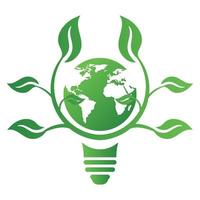 ecologie concept met gloeilamp, aarde en bladeren. energie pictogram teken symbool besparen. recycle-logo. vectorillustratie voor elk ontwerp. vector