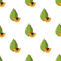 naadloze patroon met verse heldere exotische geheel en gesneden segment papaya fruit op witte achtergrond. zomerfruit voor een gezonde levensstijl. biologisch fruit. cartoon-stijl. vectorillustratie voor elk ontwerp. vector