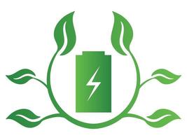 ecologieconcept met batterijpictogram en bladeren. energie pictogram teken symbool besparen. recycle-logo. vectorillustratie voor elk ontwerp. vector