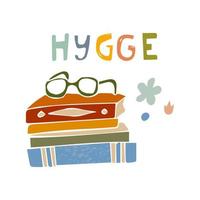 boek met bril, schattige vectorillustratie, hygge handgetekende clipart vector