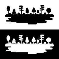 bos, park, steegje met verschillende bomen. zwart-wit silhouet panorama. donker en licht. vectorillustratie geïsoleerd op een witte achtergrond. vector