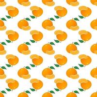 naadloze patroon met verse heldere exotische geheel en segment tangerine of mandarijn geïsoleerd op een witte achtergrond. zomerfruit voor een gezonde levensstijl. biologisch fruit. vectorillustratie voor elk ontwerp. vector
