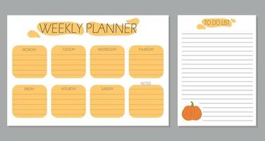 weekplanner en takenlijst met herfstpompoen, sjabloonpagina, doodle handgetekende vectorillustratie. herfst en herfst concept. vector