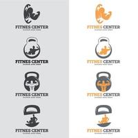 set fitnessbadges. fitnessruimte logo ontwerpsjabloon. labels in vintage stijl met sportsilhouetsymbolen vector