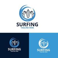 surfen logo. set logo, badges, banners, embleem en elementen voor surfen vector