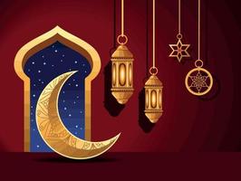 ramadan kareem lampen en maan vector