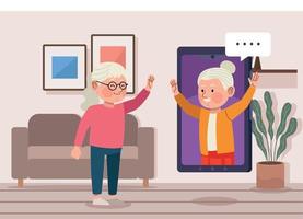 oud vrouwenpaar in smartphone vector