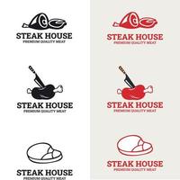 biefstuk barbecue steakhouse restaurant logo met retro. steak house typografie labels en grill emblemen vector