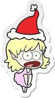 sticker cartoon van een geschokt elfmeisje met een kerstmuts vector