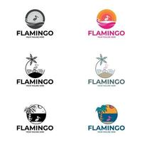 flamingo-logo sjabloon. flamingo embleem met zon en golven vector