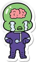 sticker van een cartoon grote hersenen huilende alien vector