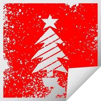 verontruste vierkante peeling sticker symbool kerstboom vector