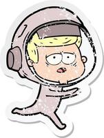 verontruste sticker van een cartoon vermoeide astronaut vector