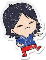 verontruste sticker cartoon van schattig kawaii meisje vector