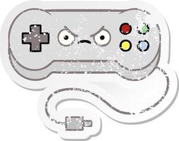 verontruste sticker van een schattige cartoon-gamecontroller vector