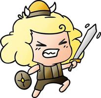 gradiënt cartoon van kawaii viking kind vector