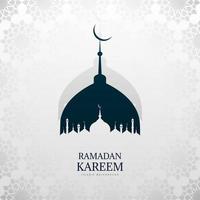 blauwe en witte moskee silhouet ramadan kareem groet vector