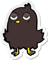 sticker van een cartoon verveelde vogel vector