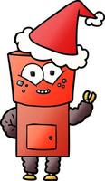vrolijke gradiëntcartoon van een robot die hallo zwaait met een kerstmuts vector